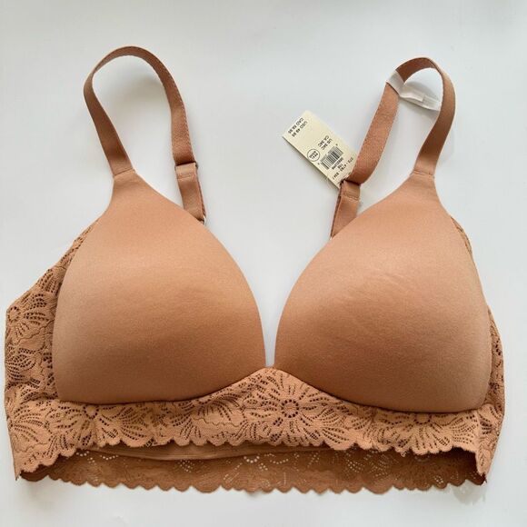 NWT Aerie Wire Less Wireless Tan Nude Soft Bra Size 34C T shirt Light Padding - Picture 1 of 5